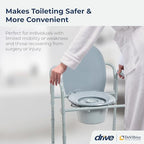 Drive Medical Folding Steel Bedside Commode Chair - 3-in-1 Portable Toilet - Adjustable Height - 350 Lb Weight Capacity - 7.5 Qt Bucket - Adult Commode - Grey