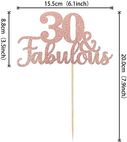 1 PCS 30 & Fabulous Cake Topper Glitter Thirty and Fabulous Cake Toppers Happy 30th Birthday Cake Pick for 30th Wedding Anniversary Birthday Party Cake Decorations Supplies Rose Gold