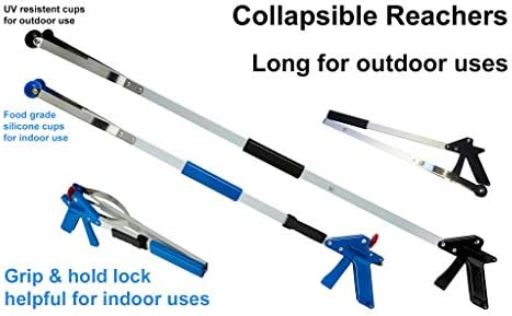 ArcMate 32" EZ Reacher Deluxe Locking Indoor Reacher Grabber, 5-lb. Pickup Capacity & ArcMate 40" EZ Reacher Suction Cup Reacher for Indoor/Outdoor Use, Pack of 2 Reachers