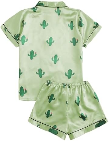 Remidoo Women's Silk Satin Pajama Set Striped Button Up Pjs Short Sleeve Loungewear