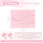 12 Pack Pink Cloth Napkins 20x20 Inch Cheesecloth Napkins Rustic Boho Gauze Dinner Napkin Cloth Washable Elegant Table Napkins for Wedding Party Bridal Baby Shower Table Decor
