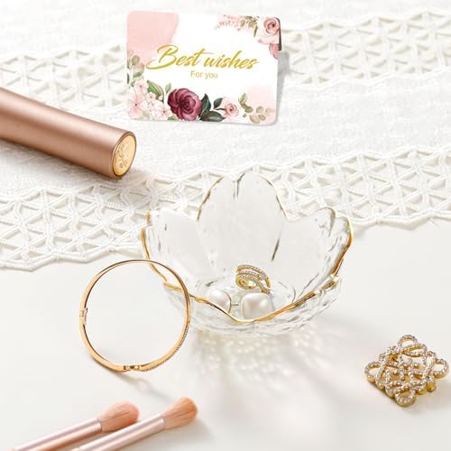 Birthday Gifts for Women Jewelry Dish Glass Ring Dish Holder Jewelry Tray Cute Vanity Organizer Room Decor Jewellery Tray Crystals Trinket Dish Nightstand Bedroom Decor Christmas Friendship Gifts