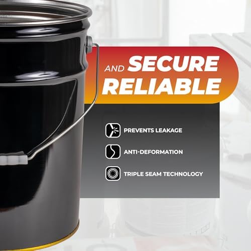 ATERET 5 Gallon Black Metal Bucket & Lever Lock Pail Lid, Heavy Duty Durable Pails and Lids for Outdoor and Household Use