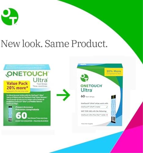 OneTouch Ultra Test Strips - 120 Count - Diabetic Test Strips for Blood Glucose Meter & Daily Blood Sugar Levels - 60 Count/Pack (2 Pack)