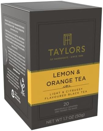 Taylors of Harrogate Lemon & Orange, Black Tea, Individually Wrapped Bags, 20 Count (Pack of 6), Citrussy, Fragrant & Light, Caffeinated, Enjoy Hot or Iced, 120 Teabags Total