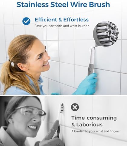 kHelfer Electric Cleaning Brush with Battery Power, KH6A Small Electric Grout Brush&5 Replacement Brush, Lightweight Waterproof Stainless Steel Wire Brush for Grout, Tile, Corner, Kitchen, Bathroom