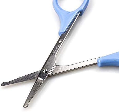 Eyebrow Scissors, Small Scissors for Facial, Nose, Eyebrow, Mustache, and Beard Hair Trimming & Grooming, Safety Edge, Blue Short Cap