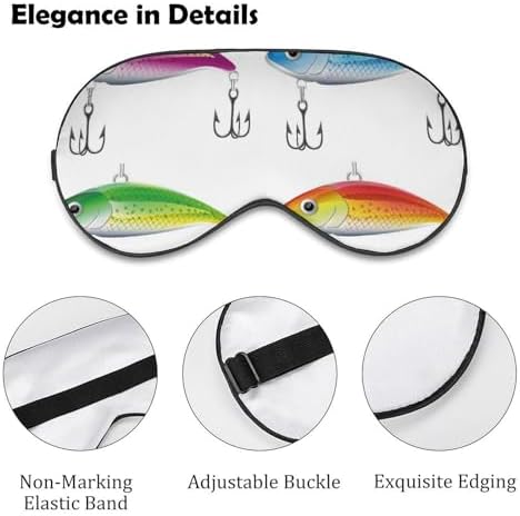 Soft Sleep Mask for Women Men, Light Blocking Breathable Eye Mask Blindfold with Adjustable Elastic Strap, Pressure-Free Comfortable Eye Cover for Travel Nap Set of Fishing Lures Illustration