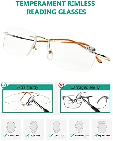 Eyekepper Titanium Rimless Reading Glasses Readers Men Gold