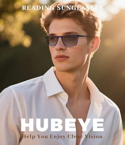 Hubeye Photochromic Progressive Reading Glasses for Men and Women Ultralight Flexible Anti-Blue Light Readers （Navy blue+Clear+Black，+1.5）