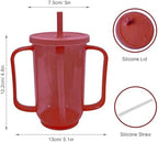 Qancesd Adult Sippy Cup for Elderly 12oz No Spill Cups for Adults 2 Handles Dysphagia Cups with Straw for Disabled Patients, Red