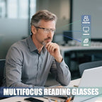 2 Pack Men's Progressive Multifocal Reading Glasses,Half Rim Metal Frame TR90 Temples Blue Light Blocking Anti Eyestrain Multifocus Computer Readers,2.5x