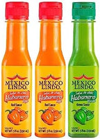 Mexico Lindo Hot Sauce Variety Pack Display with 2 Red Habanero, 1 Green Habanero, 5 fl oz, Pack of 3