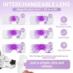 YOCTOSUN Magnifying Glass with Light, Magnifying Glasses with 6 Lenses 1.0X–4.0X, Rechargeable Headset Magnifier with 3 Light Colors,Magnetic Headband, Head Magnifying Visor for Crafts Sewing Jewelry