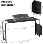 Overbed Table with Wheels, Tilting Overbed Desk Adjustable Height & Length, Queen Over Bed Table with Storage Cabinet, Rolling Laptop Desk for Bedroom, Living Room, Hospital (Black, 47.24in)
