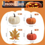 16PCS Artificial Mini Fake Pumpkins Set with Fall Leaves，Foam Plastic Carvable DIY Small White Craft Pumpkins Decor for Thanksgiving Halloween Home Fall Porch Table Decor