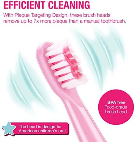 Vekkia Sonic Kids Electric Toothbrush Replacement Heads - 7X More Plaque Removal, End-Rounded 3D Curved Soft Bristles, Comfortable & Efficient Clean Teeth, Perfect for Kid Small Mouth, Pink (4 Pack)