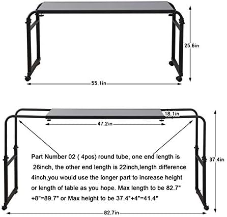 TigerDad Overbed Table with Wheels, Rolling Desk for King Queen Full Bed Heavy Duty, 55"-83" Adjustable Length & Height Hospital Nursing Table, Mobile Cross Bed Laptop Stand for Home Work, Black