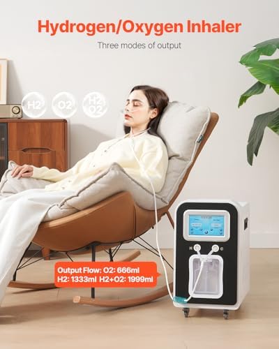VEVOR Hydrogen Inhalation Machine, 99.99% High Purity Hydrogen Inhaler, HO-Separated 1800ml/min Dual Port Hydrogen Oxygen Inhaler, Hydrogen-Rich Water Generator with Wheels for Home Travel