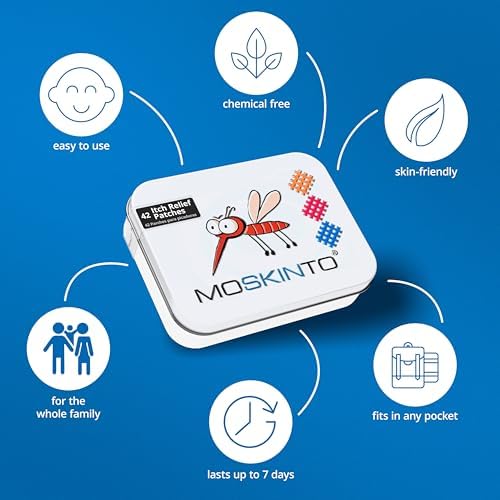 Moskinto The Original Mosquito Itch Relief Patches for Kids & Adults, Bug Bite Patches Soothe Swelling & Itching, Anti Itch Bug Bite Relief, Suction Tool Alternative, Family Pack, 42 Count