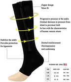 2 Pair Zipper Women Compression Stockings Burn Fat Socks Open Toe Girl Compression Slim Beauty Leg,Black,XXL