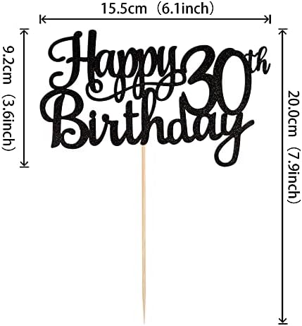 1 PCS Happy 30th Birthday Cake Topper Glitter Cheers to 30 Years Birthday Cake Pick 30 Fabulous Cake Decoration for Happy 30th Birthday Anniversary Party Decorations Supplies Black
