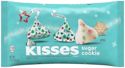 Hershey.sLimited Edition Holiday Sugar Cookie Kisses, Approx 62 Pieces of Individually Wrapped White Chocolate Candies, Bulk Easter Party Favor Suger Chocolate Treats,