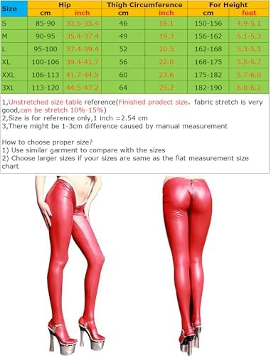 Women's Sexy Oil Shiny Synthetic Latex Slim Fit Leggings Stretchy Tight Pencil Pants Full Zipper Crotch Trousers