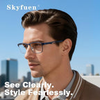 SKYFUEN Progressive Multifocus Reading Glasses for Men Metal Half Frame No-Line Anti-Blue Light Readers with Spring Hinges