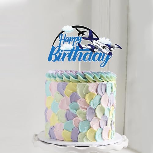 Airplane Birthday Cake Topper,Airplane Aircraft Plain Travel Themed Happy Birthday Cake Decor, Time Flies Kids Boy Girl Baby Shower Party Decoration