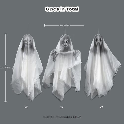 Cheerland Hanging Ghost Halloween Decoration Creepy Floating Ghost Garland Flying Ghouls for Haunted Mansion House Horror Parties Spooky Birthday Party Banner Scary Terror Fabric Yard Decor