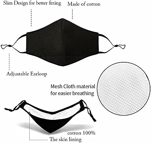 NBDIB Adult Adjustable Face Protection with Filter Pocket and Nose Wire Black Breathable Cloth Mask with 10Pcs Filters