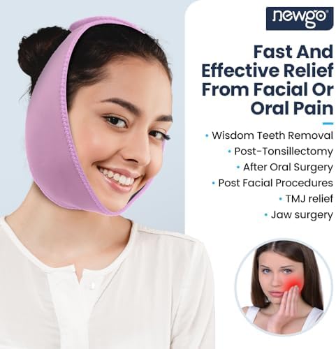 NEWGO Wisdom Teeth Ice Pack Head Wrap for Face Oral Surgery, Jaw Ice Pack for Face with 4 Hot Cold Gel Pack for TMJ, Tooth Extraction, Tonsillectomy Recovery - Purple
