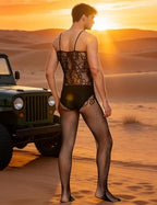 Men's Soft One Piece Bodystockings Fishnet Lace Jumpsuits for Men One Size Lingerie Nightgown Fishnet Bodysuit