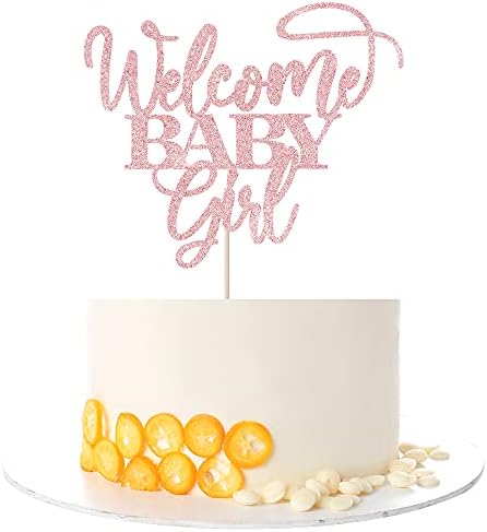 Kaoenla Welcome Baby Girl Cake Toppers - Baby Shower, Baby Shower, Newborn Gender Show Girl Happy Birthday Party Decoration (Rose Gold)