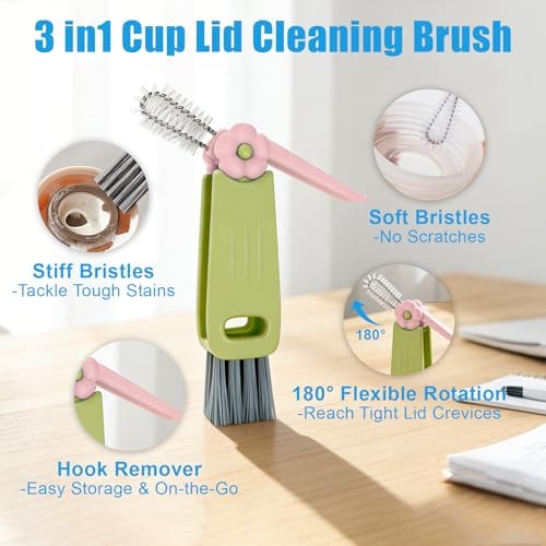 7Pcs 3-in-1 Cup Lid Gap Cleaning Brush & Straw Brush Set, Reusable Metal Straw Cleaner, Multifunctional Bottle Cleaning Kit for Sippy Cups & Water Bottles