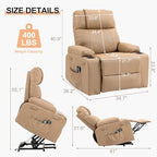 Power Lift Recliner Sofa Chair, Electric Stand Assit for Elderly People, Leather Reclining Chair with Cup Holders, Massage & Heat Functions, Living Room or Bedroom Furniture for Resting, Brown