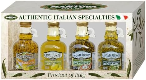 Mantova Grand'Aroma Flavored Extra Virgin Olive Oils, Variety Gift Set, 8.5 Oz Bottles, Pasta & Sugo, Pizza & Pizza, Rosemary, Lemon, Made in Italy (Pack of 4)