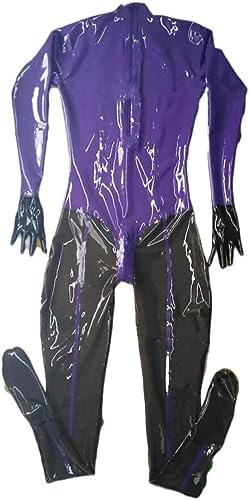 Transparent Black Women Latex Rubber Tight Catsuits With Gloves Socks Back Crotch Zip,Purple-black-male,XL