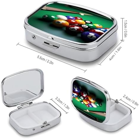 Pill Box Table Billiards 2 Compartment Medicine Pill Case Portable Metal Travel Medicine Box for Pocket Or Purse