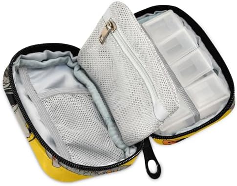 Samurai Anime Yellow Pill Case Box for Travel, Weekly Portable Pill Organizer Supplement Holder