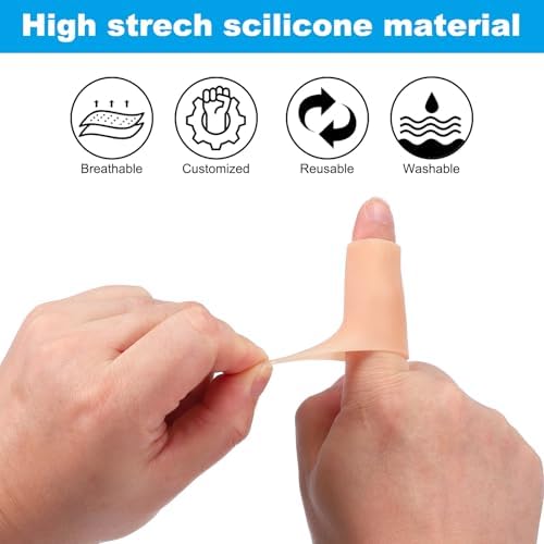 PATIKIL Finger Sleeve Protectors, 10pcs Silicone Finger Cots Cover Cap Thumb Guard Gel Finger Protection for Repair, Sports, 2"x0.8" Skin Color