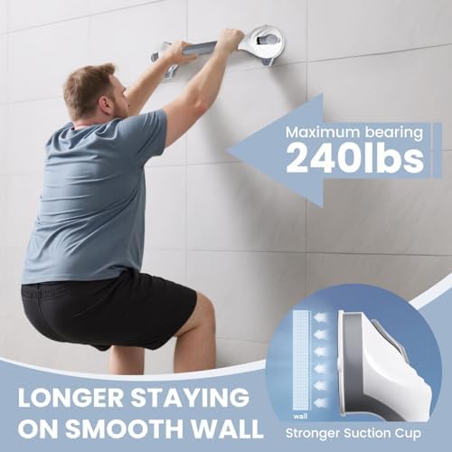 Grab Bars for Shower, 16.5 Inch Shower Handle with Safety Indicators, Suction Cup Bathroom Grab Bar for Elderly, Seniors, Handicap - No Drill, Waterproof, Removable (2 Pack)