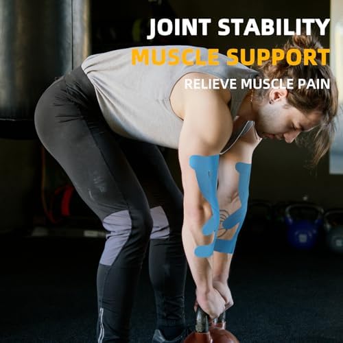 IEADEN Precut Kinesiology Tape for Elbow, 10 Pcs - Elbow Support & Stability, Elbow Pain Relief Athletic Tape - Waterproof & Elastic, Breathable Hypoallergenic Latex-Free Tape, Blue