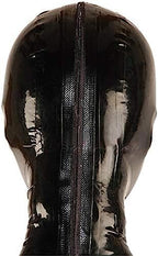 Black Latex Hood with Mouth Tube Open Nose Back Zipper Rubber Mask Club Party Wear,Large