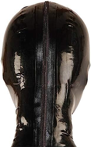 Black Latex Hood with Mouth Tube Open Nose Back Zipper Rubber Mask Club Party Wear,Large