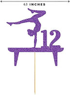 Purple Gymnastic 12 Cake Topper, Girl Rose Gold Glitter Gymnast 12th Birthday Party Decoration