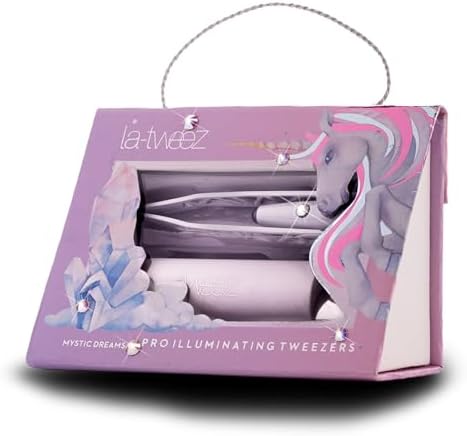 Pro Illuminating Tweezers & Mirrored Carry Case with Diamond Dust Tips, Unicorn, 0.5 pound
