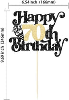 Gyufise 1Pc Happy 70th Birthday Cake Topper Glitter Happy Birthday Cake Pick Cheers to 70 Years for 70th Anniversary Wedding Party Cupcake Decorations Supplies Black Gold