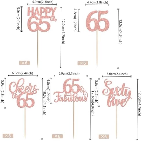 30 Pack 65th Birthday Cupcake Toppers Glitter Sixty-five Cheers to 65 Cupcake Picks Hello 65 Cake Decorations for Happy 65th Birthday Anniversary Party Supplies Rose Gold